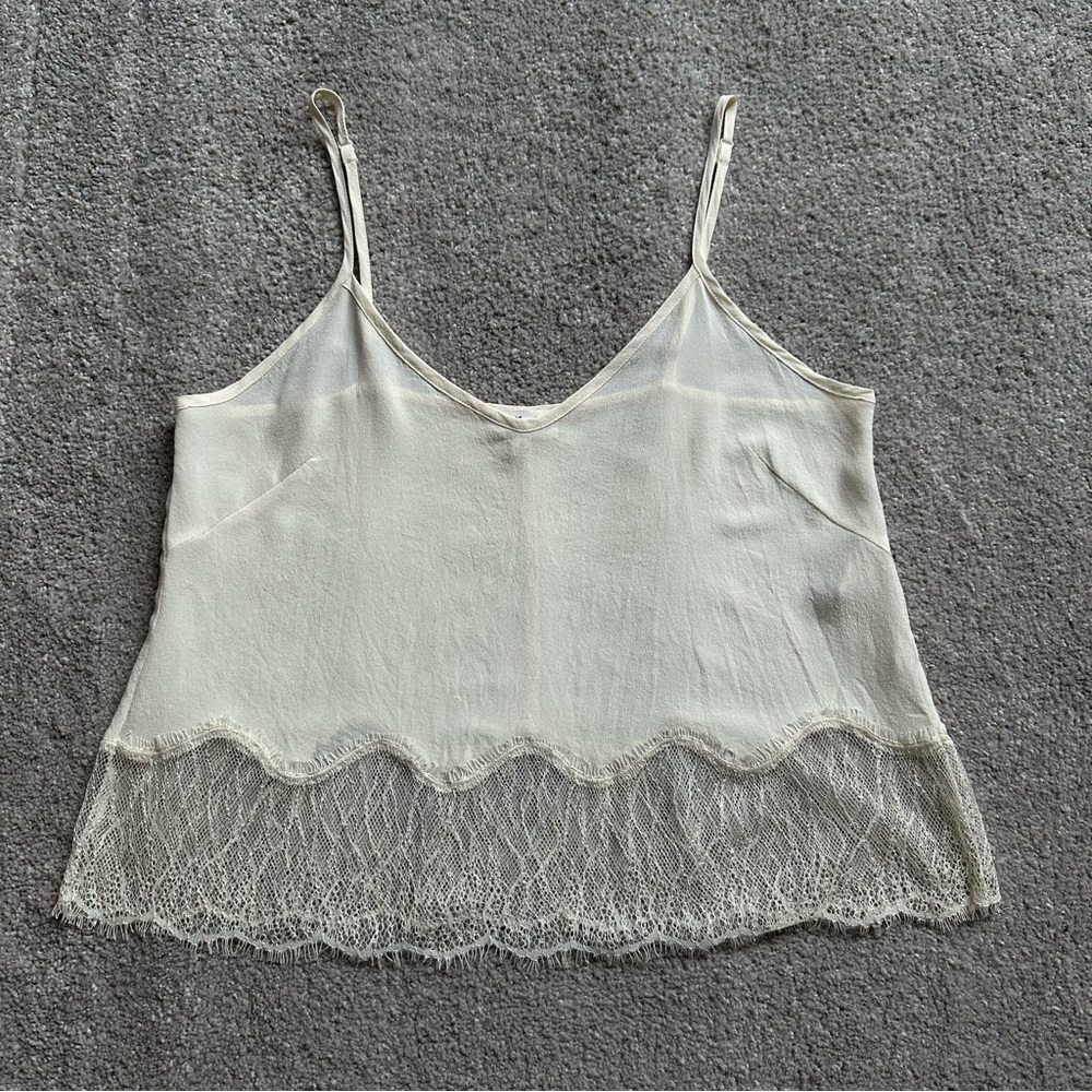 Aritzia Wilfred Cream Silk Tank Top with Lace Trim